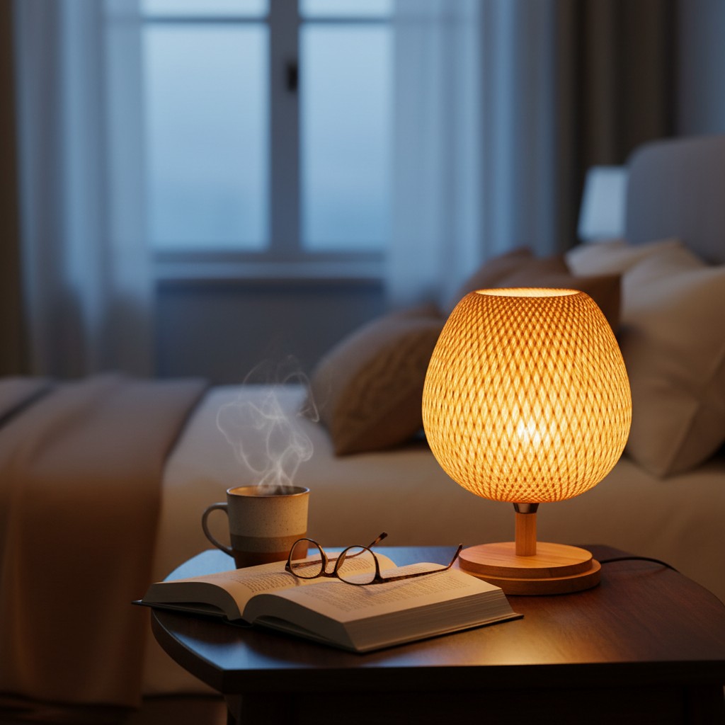 Lampe de Chevet en Rotin — vue de côté